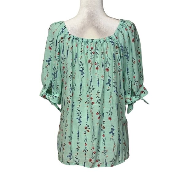 LC Lauren Conrad Floral Green Blouse - Picture 2 of 8